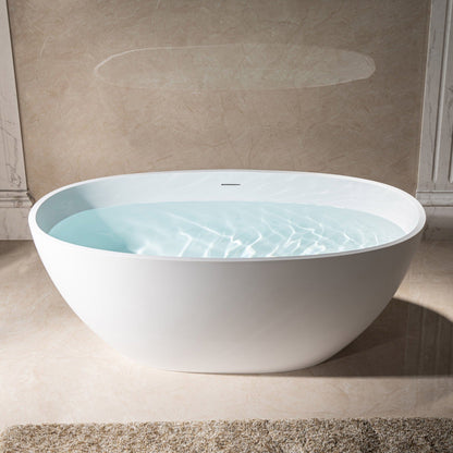 WoodBridge B0044 59" Matte White Luxury Contemporary Solid Surface Freestanding Bathtub