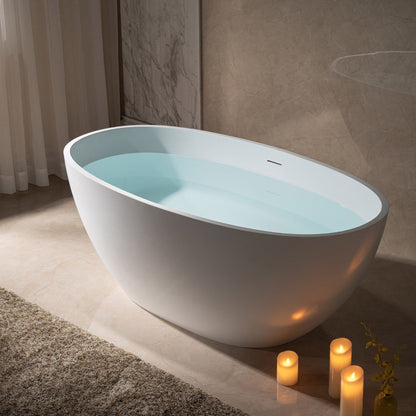 WoodBridge B0044 59" Matte White Luxury Contemporary Solid Surface Freestanding Bathtub