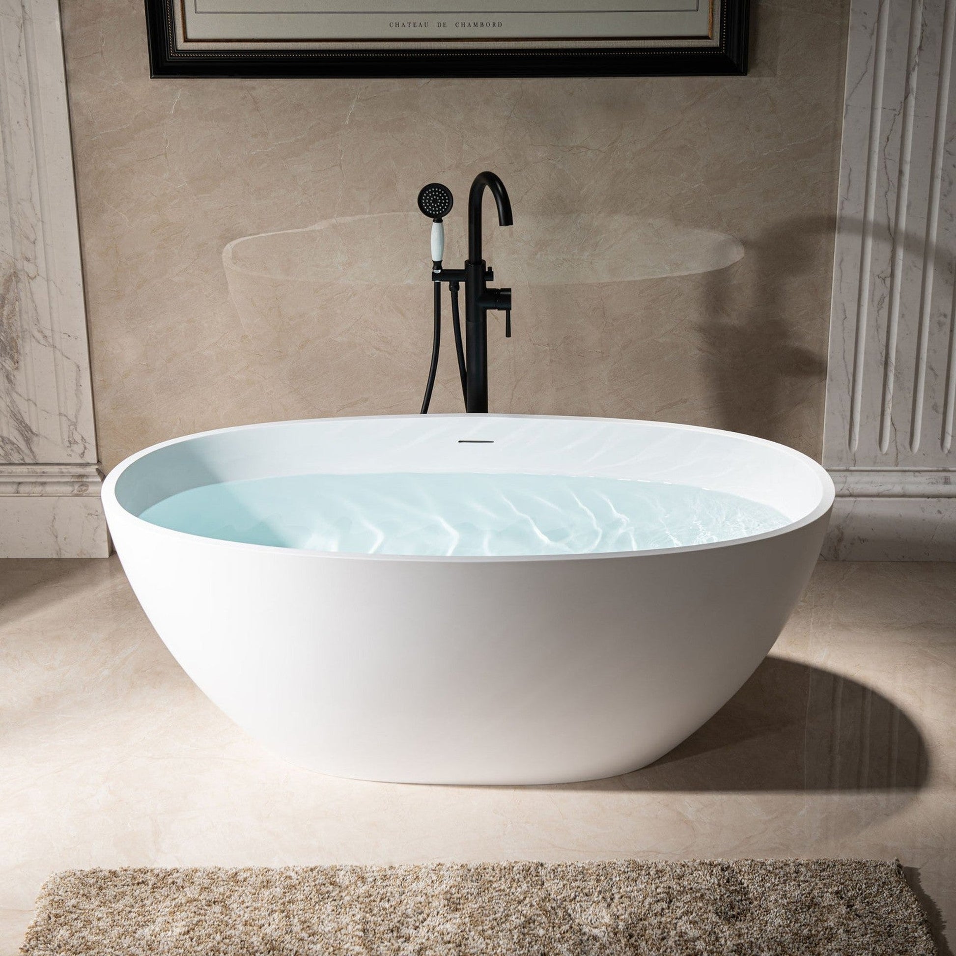 WoodBridge B0044 59" Matte White Luxury Contemporary Solid Surface Freestanding Bathtub