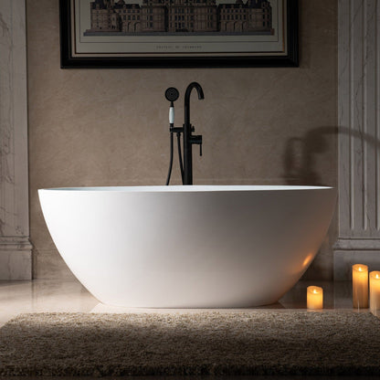 WoodBridge B0044 59" Matte White Luxury Contemporary Solid Surface Freestanding Bathtub