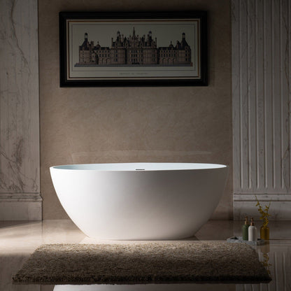 WoodBridge B0044 59" Matte White Luxury Contemporary Solid Surface Freestanding Bathtub