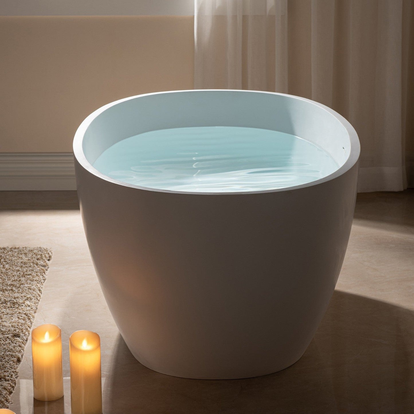 WoodBridge B0044 59" Matte White Luxury Contemporary Solid Surface Freestanding Bathtub