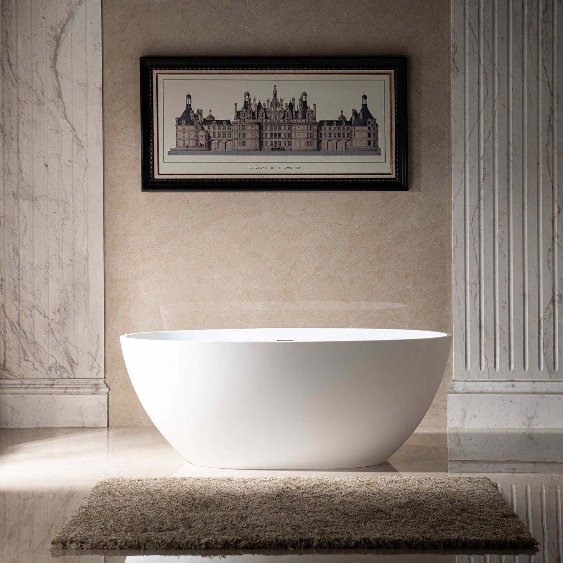 WoodBridge B0044 59" Matte White Luxury Contemporary Solid Surface Freestanding Bathtub