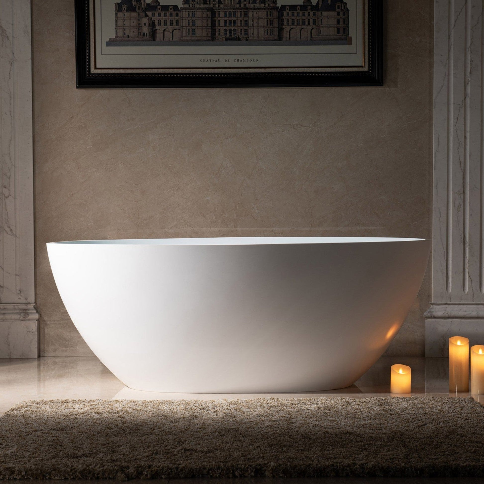 WoodBridge B0044 59" Matte White Luxury Contemporary Solid Surface Freestanding Bathtub