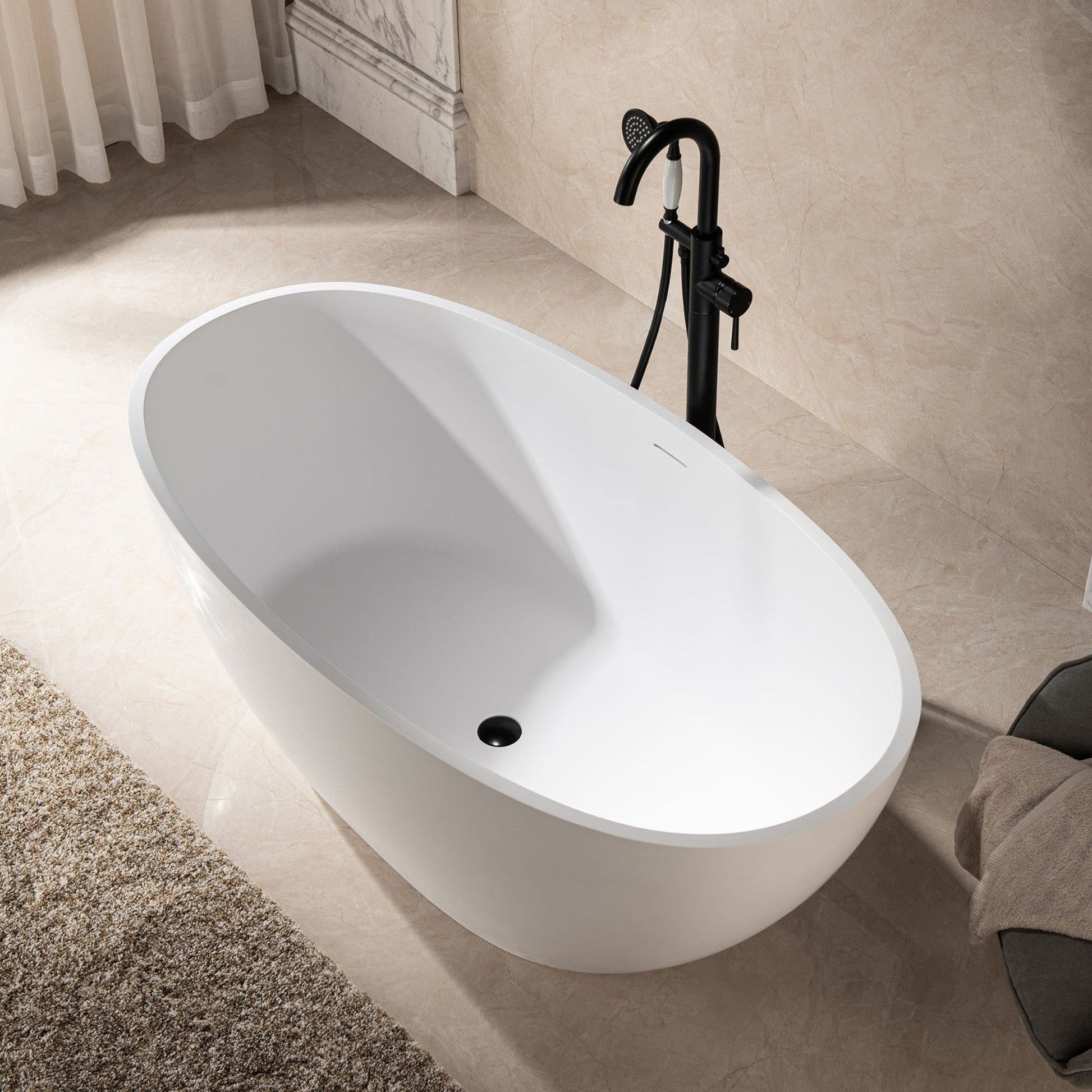 WoodBridge B0044 59" Matte White Luxury Contemporary Solid Surface Freestanding Bathtub