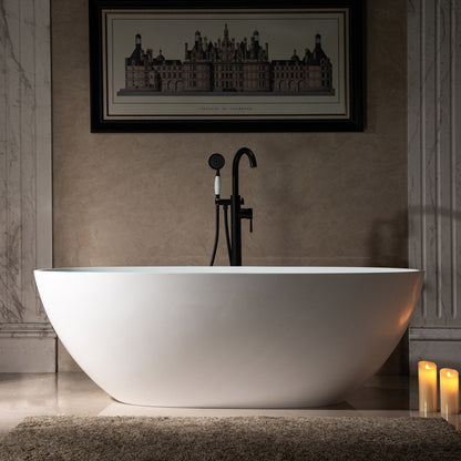 WoodBridge B0045 67" Matte White Luxury Contemporary Solid Surface Freestanding Bathtub