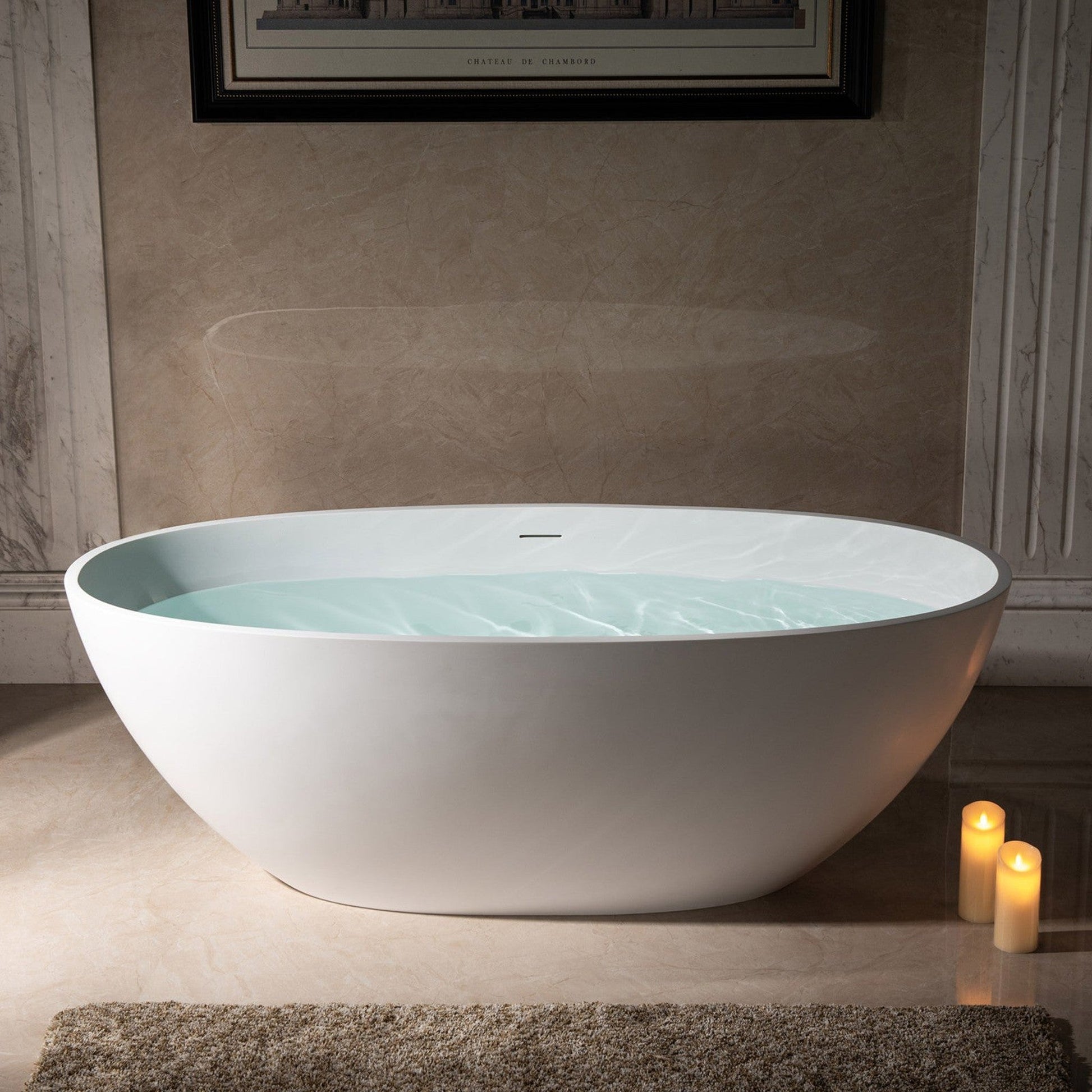 WoodBridge B0045 67" Matte White Luxury Contemporary Solid Surface Freestanding Bathtub