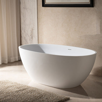 WoodBridge B0045 67" Matte White Luxury Contemporary Solid Surface Freestanding Bathtub