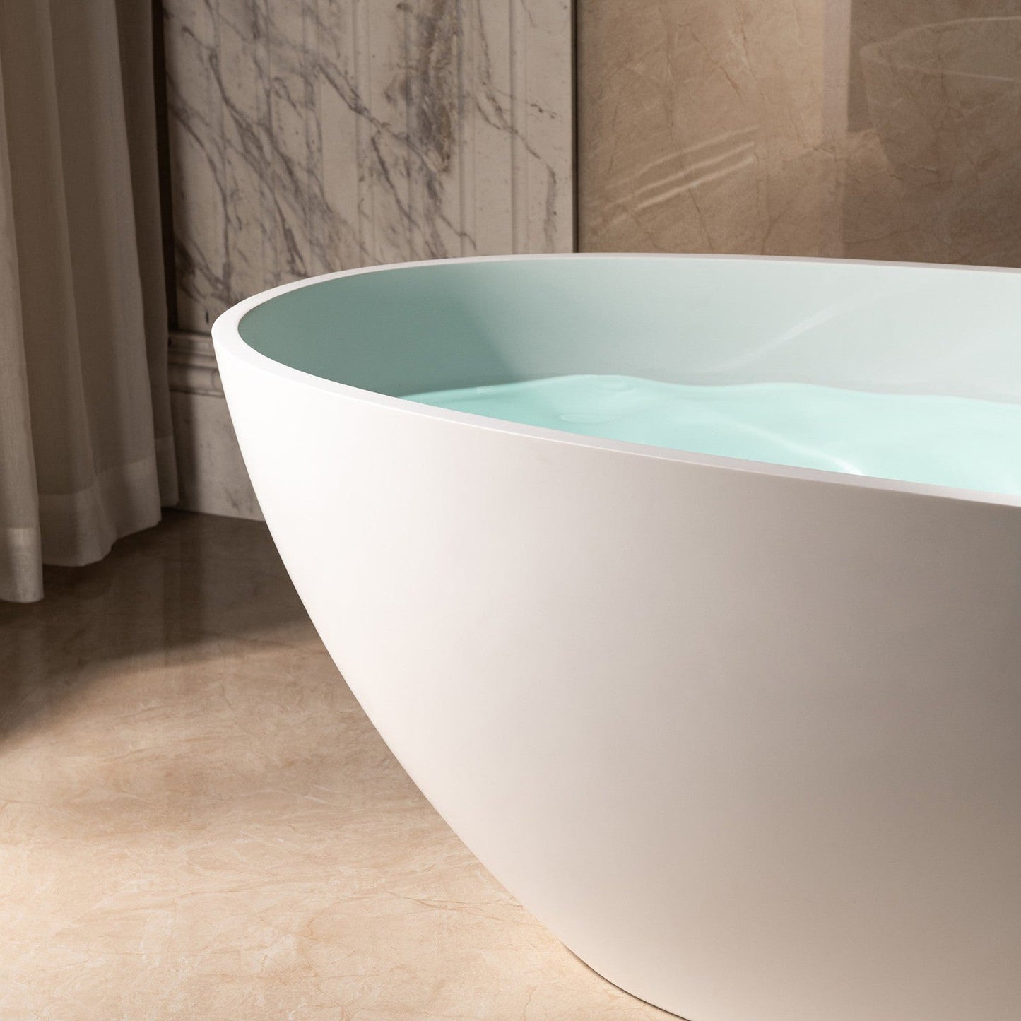 WoodBridge B0045 67" Matte White Luxury Contemporary Solid Surface Freestanding Bathtub