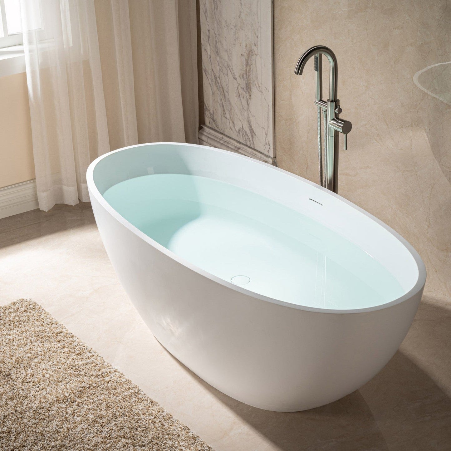 WoodBridge B0045 67" Matte White Luxury Contemporary Solid Surface Freestanding Bathtub