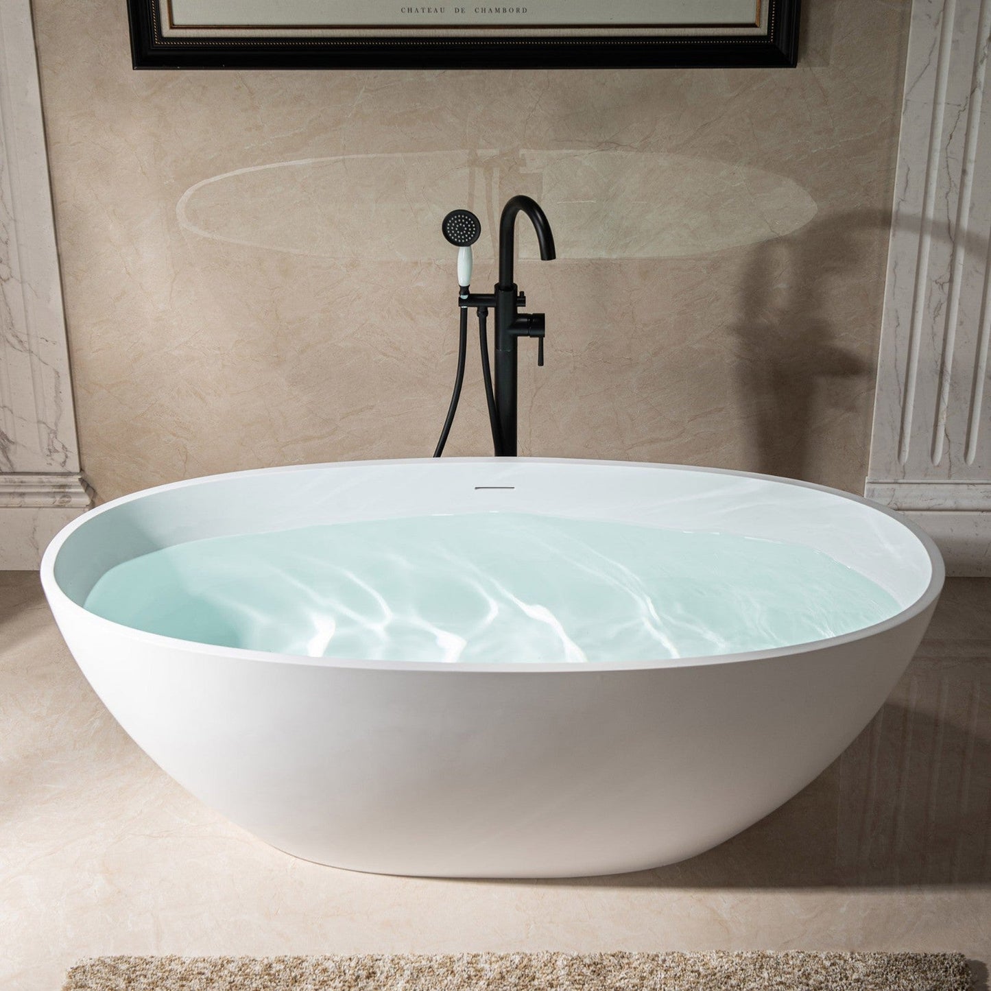 WoodBridge B0045 67" Matte White Luxury Contemporary Solid Surface Freestanding Bathtub