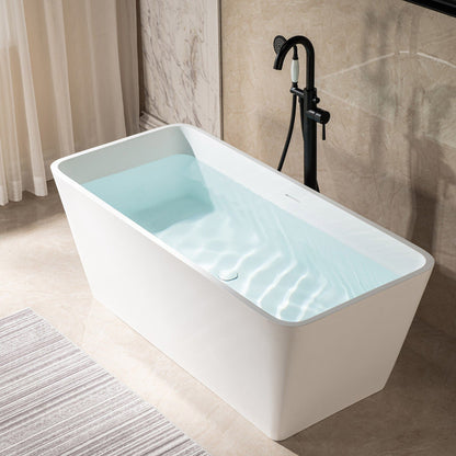 WoodBridge B0046 59" Matte White Luxury Contemporary Solid Surface Freestanding Bathtub