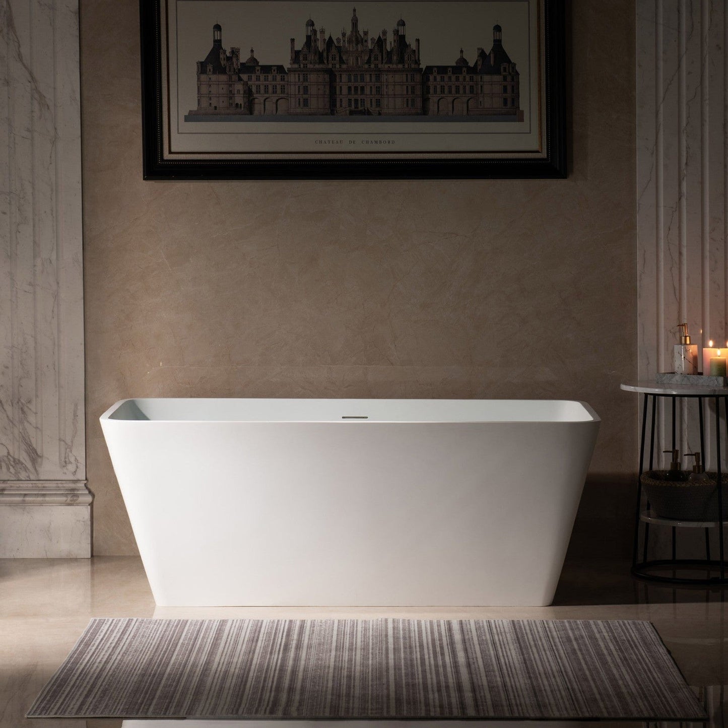 WoodBridge B0046 59" Matte White Luxury Contemporary Solid Surface Freestanding Bathtub