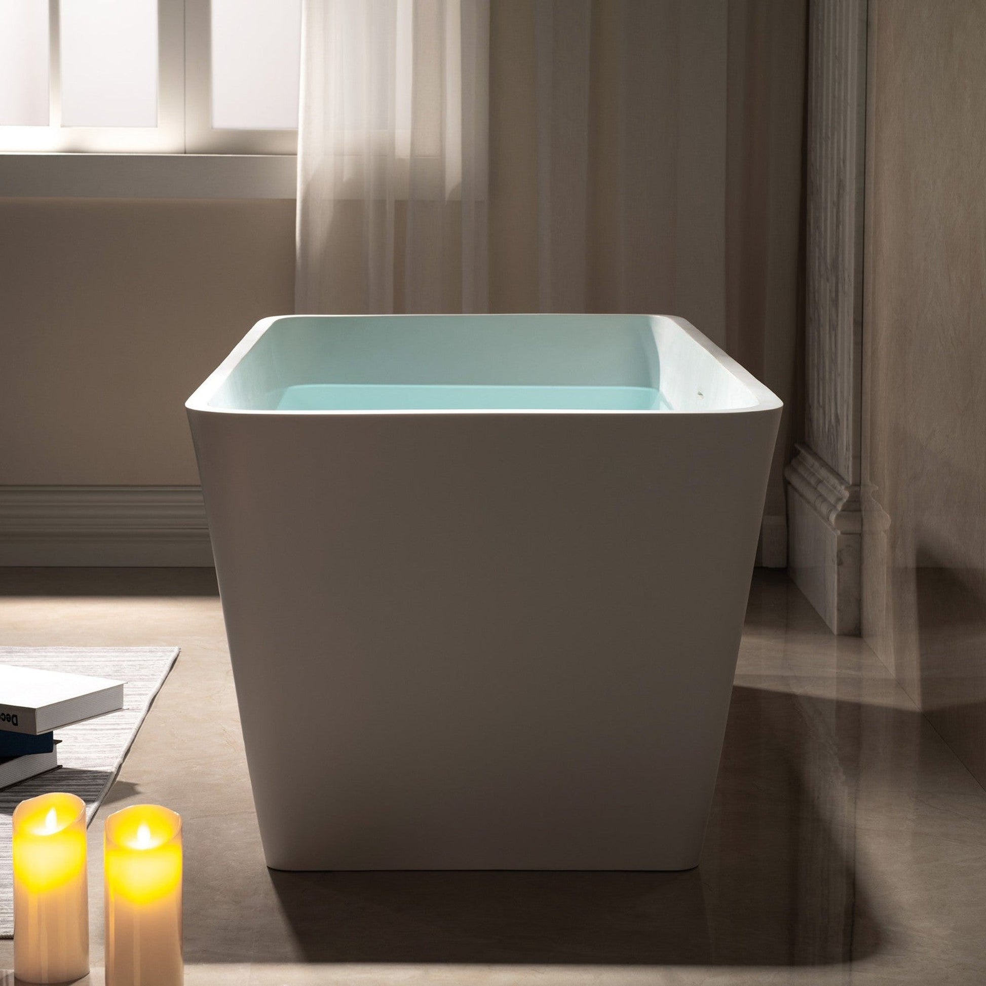 WoodBridge B0046 59" Matte White Luxury Contemporary Solid Surface Freestanding Bathtub