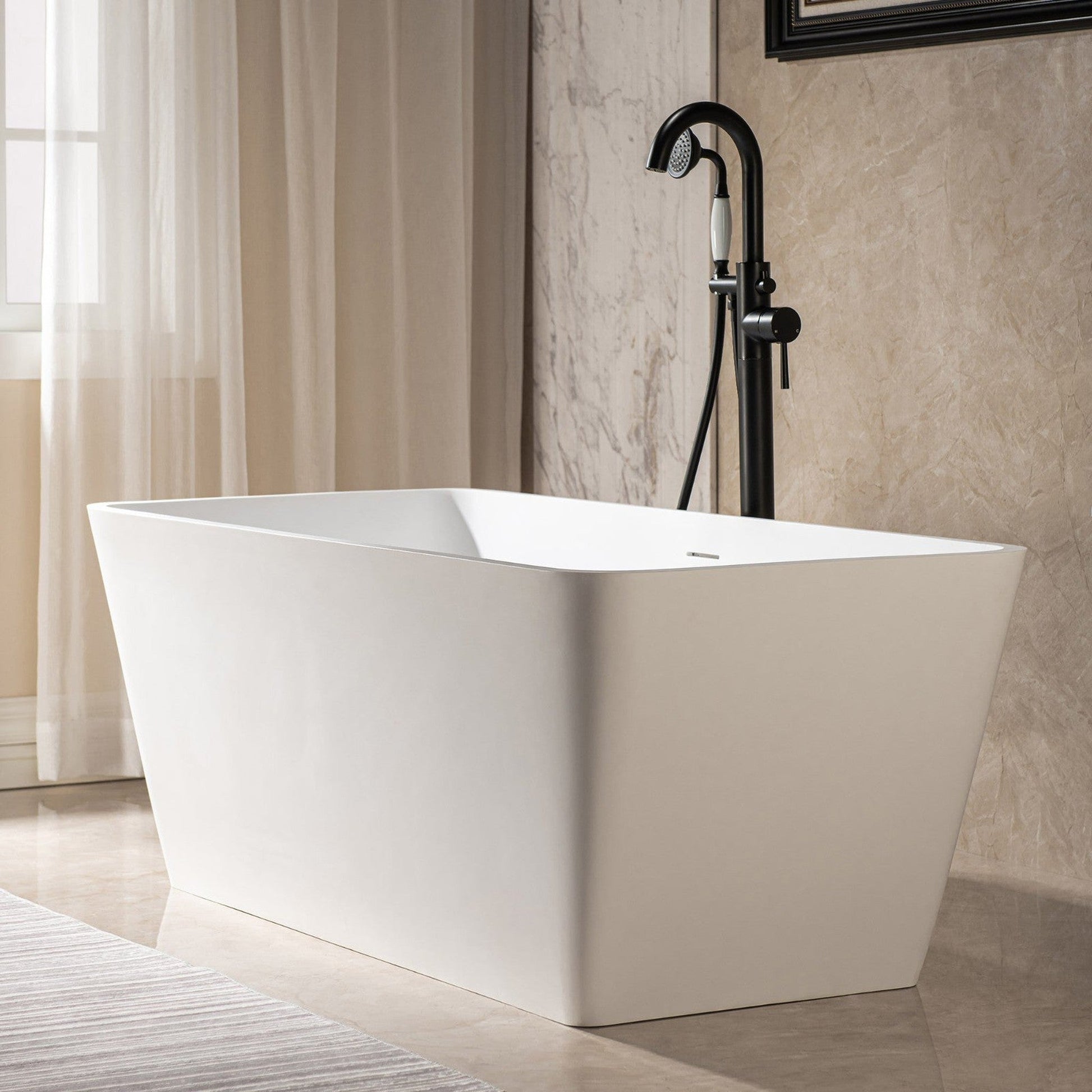 WoodBridge B0046 59" Matte White Luxury Contemporary Solid Surface Freestanding Bathtub