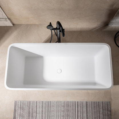 WoodBridge B0046 59" Matte White Luxury Contemporary Solid Surface Freestanding Bathtub