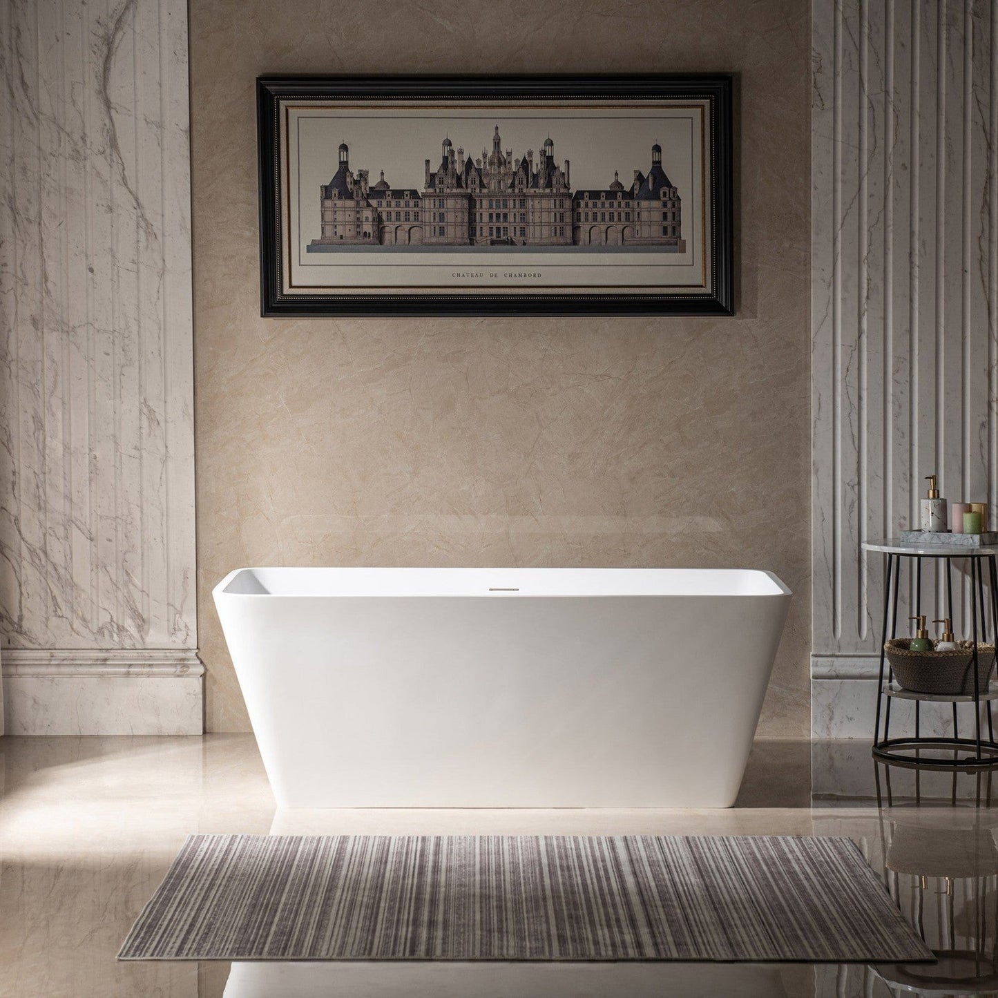 WoodBridge B0046 59" Matte White Luxury Contemporary Solid Surface Freestanding Bathtub