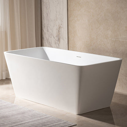 WoodBridge B0046 59" Matte White Luxury Contemporary Solid Surface Freestanding Bathtub