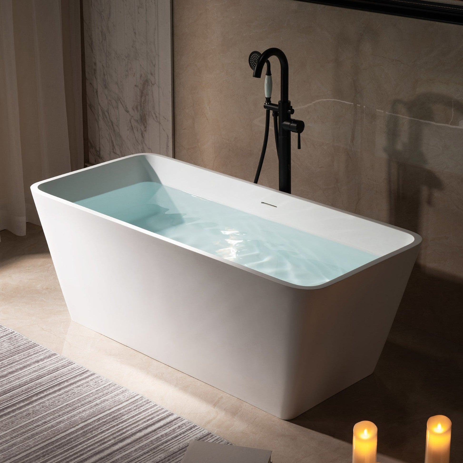 WoodBridge B0046 59" Matte White Luxury Contemporary Solid Surface Freestanding Bathtub