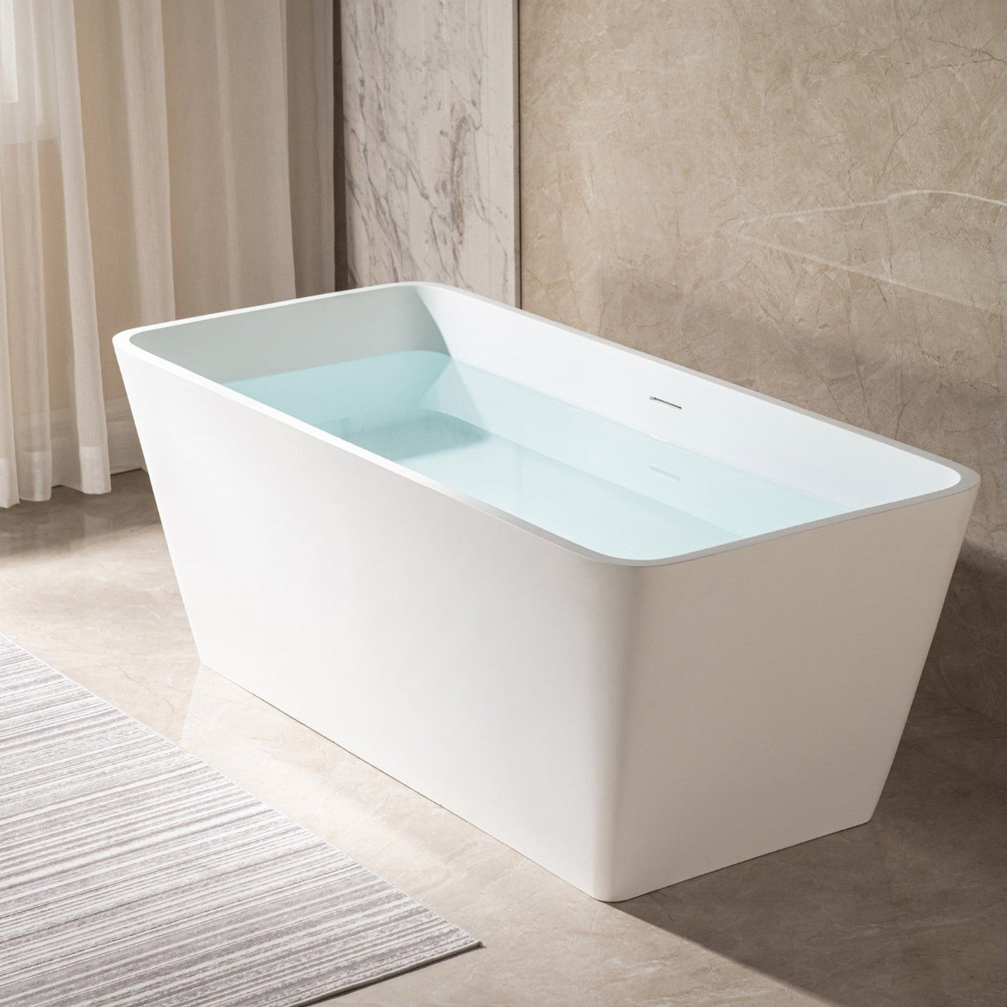 WoodBridge B0046 59" Matte White Luxury Contemporary Solid Surface Freestanding Bathtub