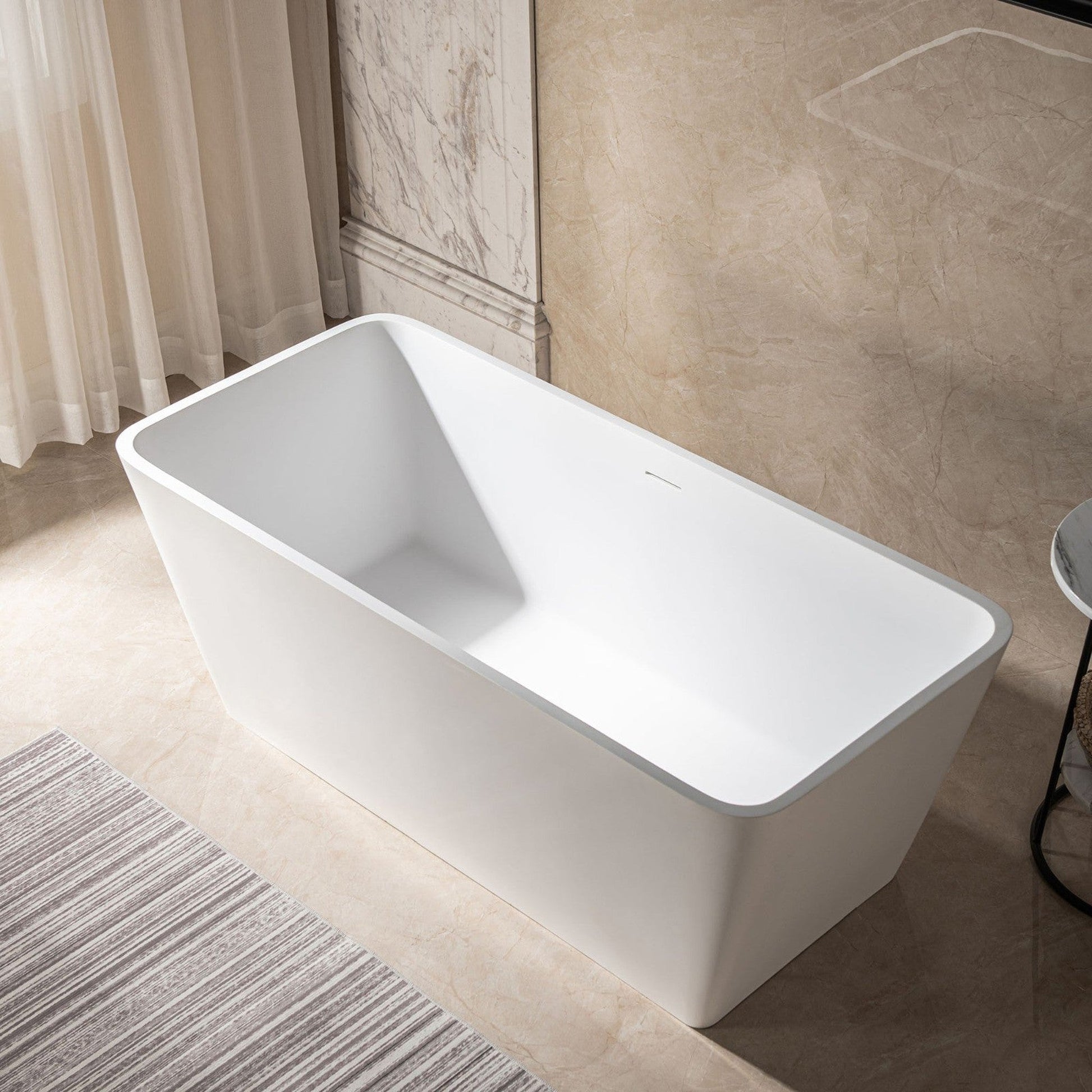 WoodBridge B0046 59" Matte White Luxury Contemporary Solid Surface Freestanding Bathtub