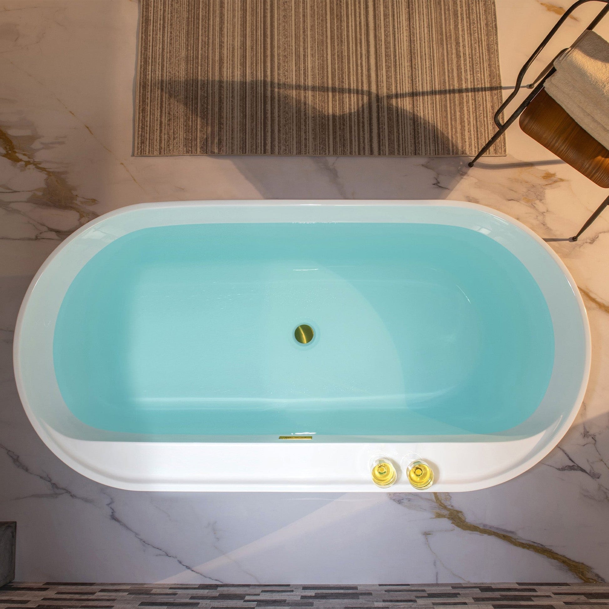 WoodBridge B0059 72" White Acrylic Freestanding Contemporary Soaking Bathtub With Brushed Gold Overflow and Drain