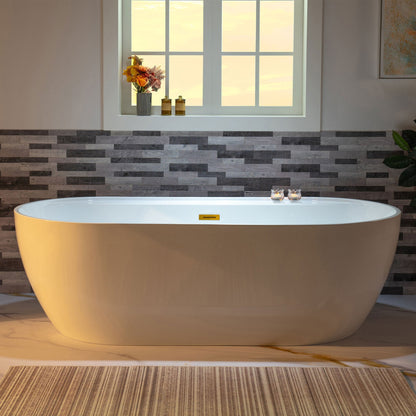 WoodBridge B0059 72" White Acrylic Freestanding Contemporary Soaking Bathtub With Brushed Gold Overflow and Drain