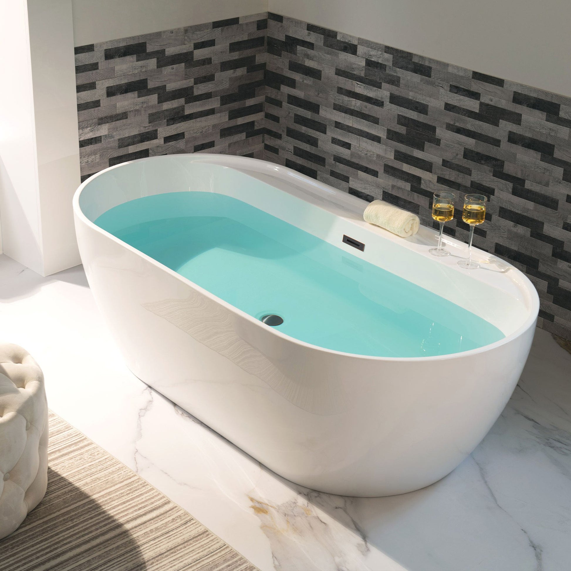 WoodBridge B0059 72" White Acrylic Freestanding Contemporary Soaking Bathtub With Oil Rubbed Bronze Overflow and Drain