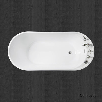 WoodBridge B0083 59" White Acrylic Freestanding Soaking Bathtub With Brushed Nickel Drain, Overflow, F0022 Tub Filler and Caddy Tray