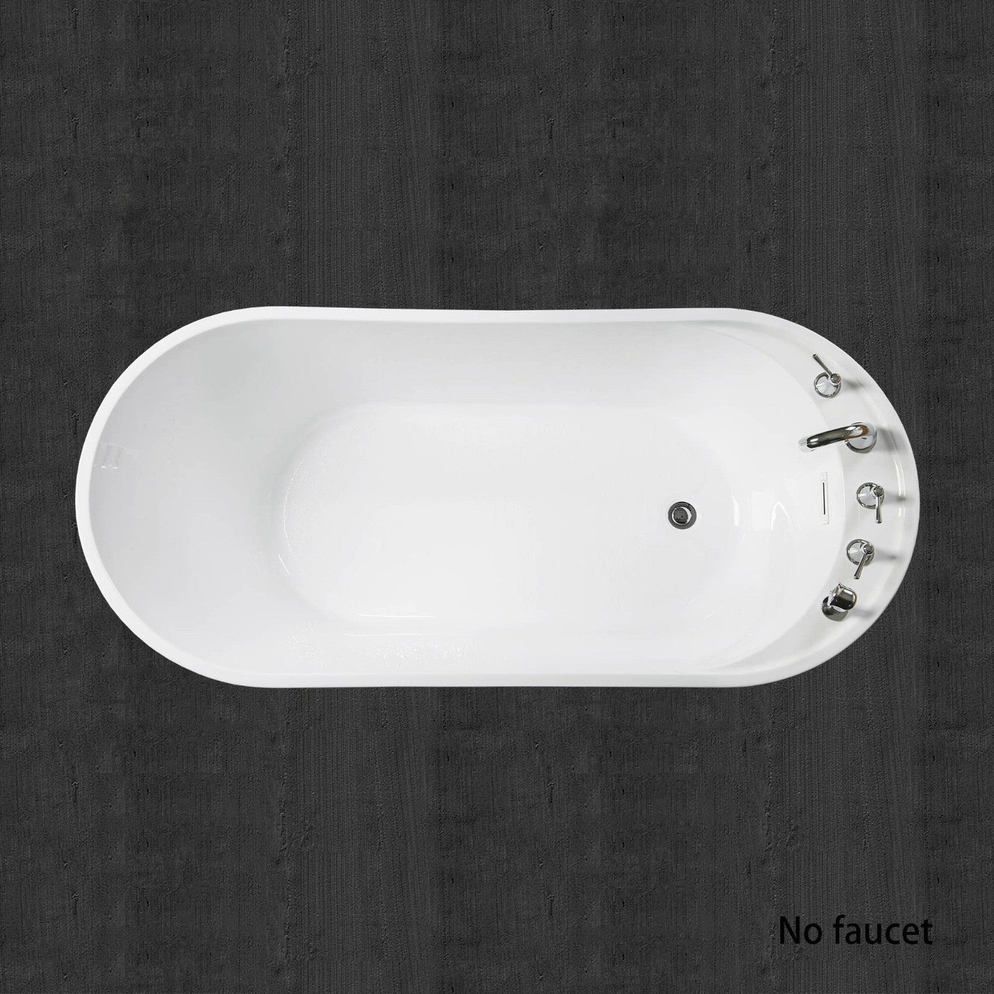 WoodBridge B0083 59" White Acrylic Freestanding Soaking Bathtub With Brushed Nickel Drain, Overflow, F0023BNVT Tub Filler and Caddy Tray