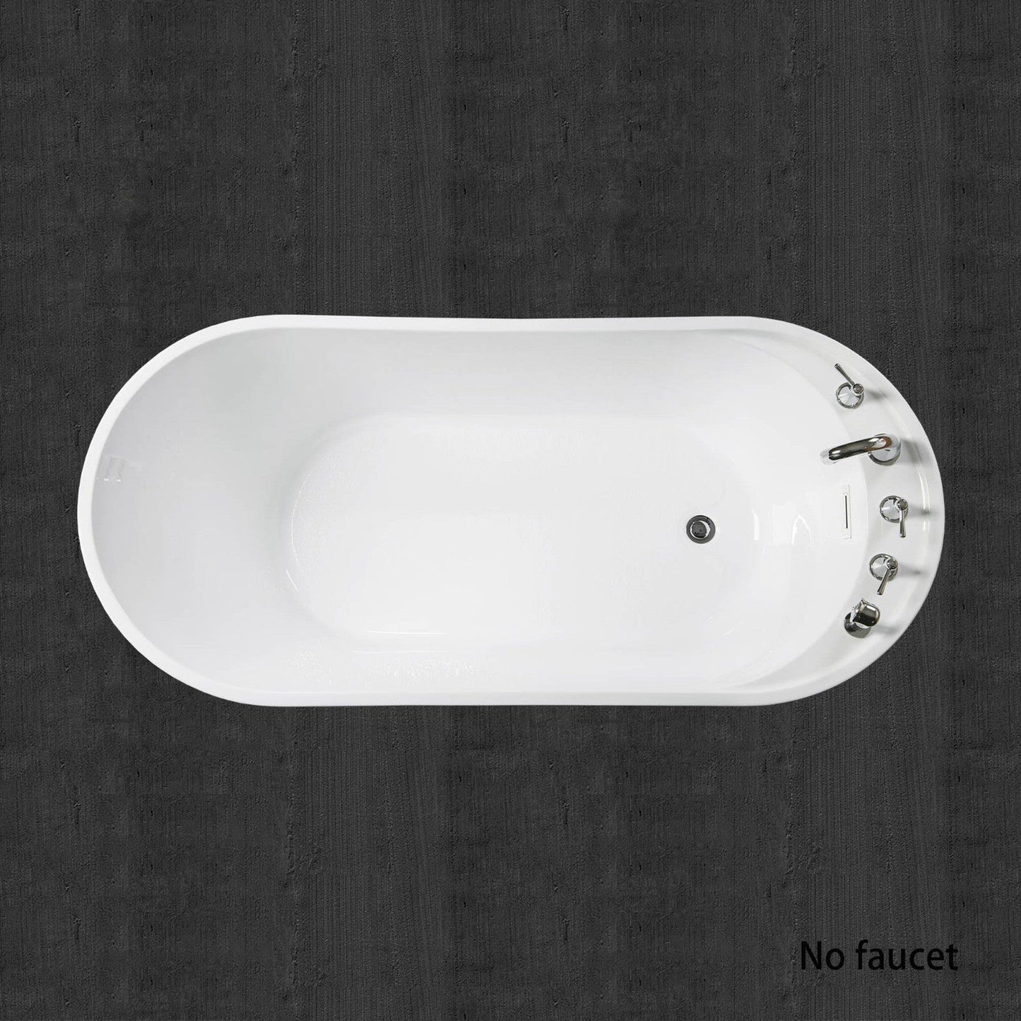 WoodBridge B0083 59" White Acrylic Freestanding Soaking Bathtub With Brushed Nickel Drain, Overflow, F0040BN Tub Filler and Caddy Tray