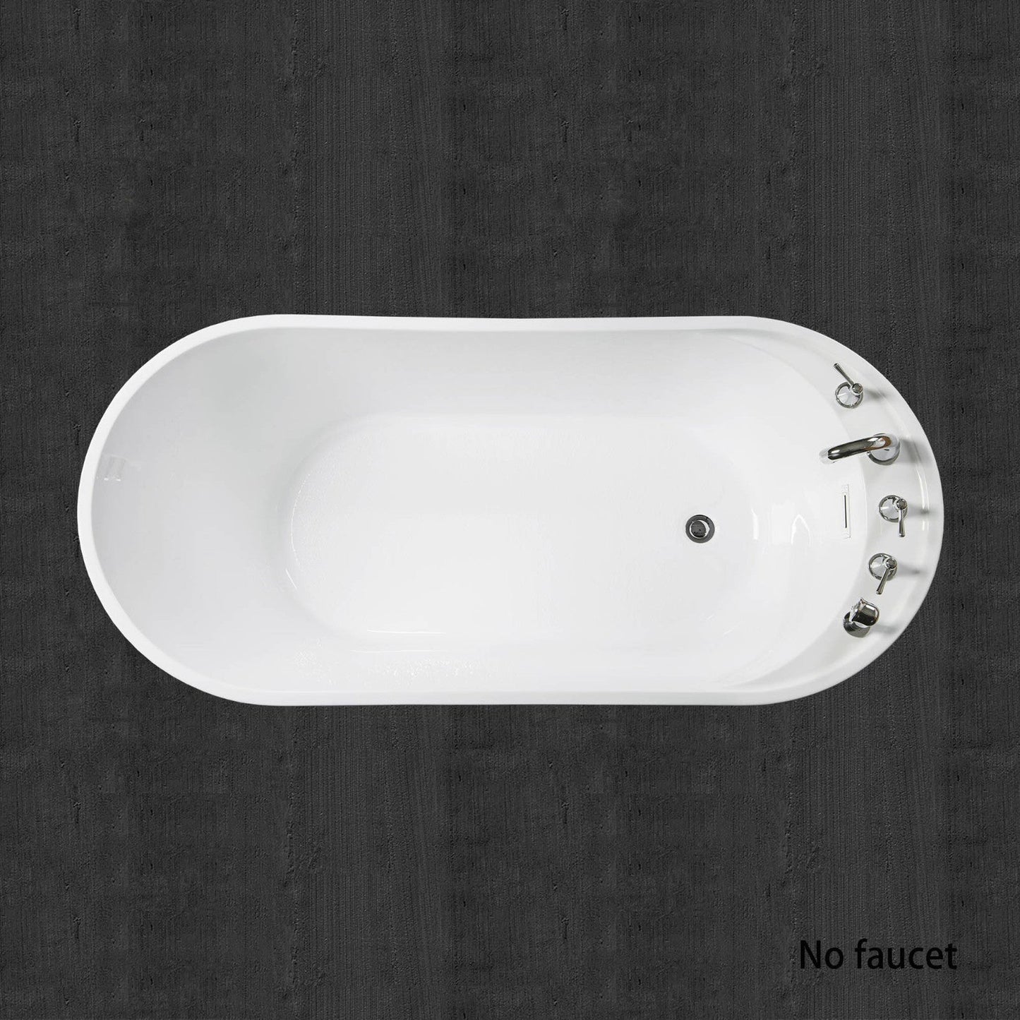 WoodBridge B0083 59" White Acrylic Freestanding Soaking Bathtub With Brushed Nickel Drain and Overflow