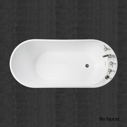 WoodBridge B0083 59" White Acrylic Freestanding Soaking Bathtub With Brushed Nickel Drain and Overflow