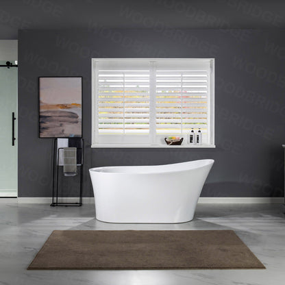 WoodBridge B0084 67" White Acrylic Freestanding Soaking Bathtub With Brushed Nickel Drain, Overflow, F0070BNSQ Tub Filler and Caddy Tray