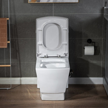 WoodBridge B0920-ORB Modern Square Design One Piece Dual Flush 1.28 GP Toilet, Chair Height With Soft Closing Seat and Oil Rubbed Bronze Button