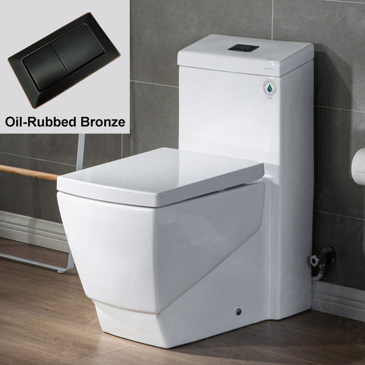 WoodBridge B0920-ORB Modern Square Design One Piece Dual Flush 1.28 GP Toilet, Chair Height With Soft Closing Seat and Oil Rubbed Bronze Button