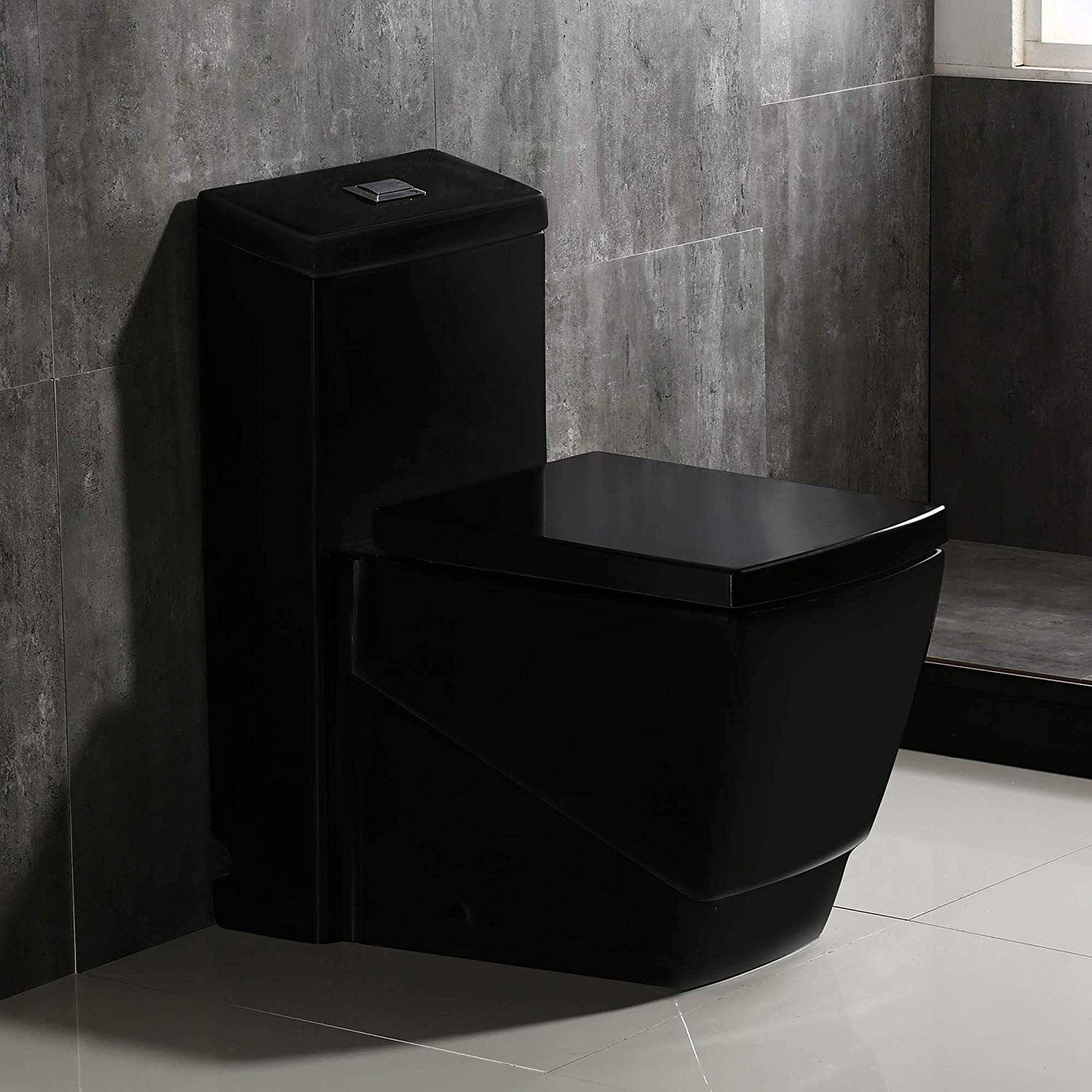 WoodBridge B0921 Black Modern Square Design One Piece Dual Flush 1.28 GP Toilet, Chair Height With Soft Closing Seat