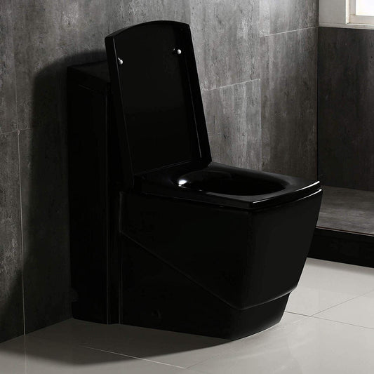 WoodBridge B0921 Black Modern Square Design One Piece Dual Flush 1.28 GP Toilet, Chair Height With Soft Closing Seat