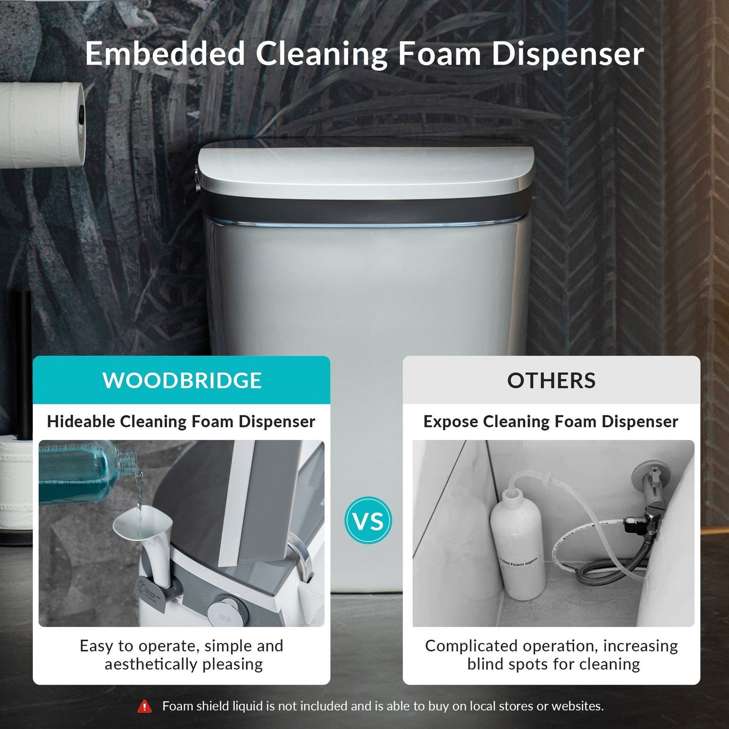 WoodBridge B0930S Smart Bidet Toilet With 1.28 GPF Dual Flush Auto Open & Close, Auto Flush, Foot Sensor Flush, 1000 Gram Map Flushing Score,LED Display, Chair Height Design and Cleaning Foam Dispenser