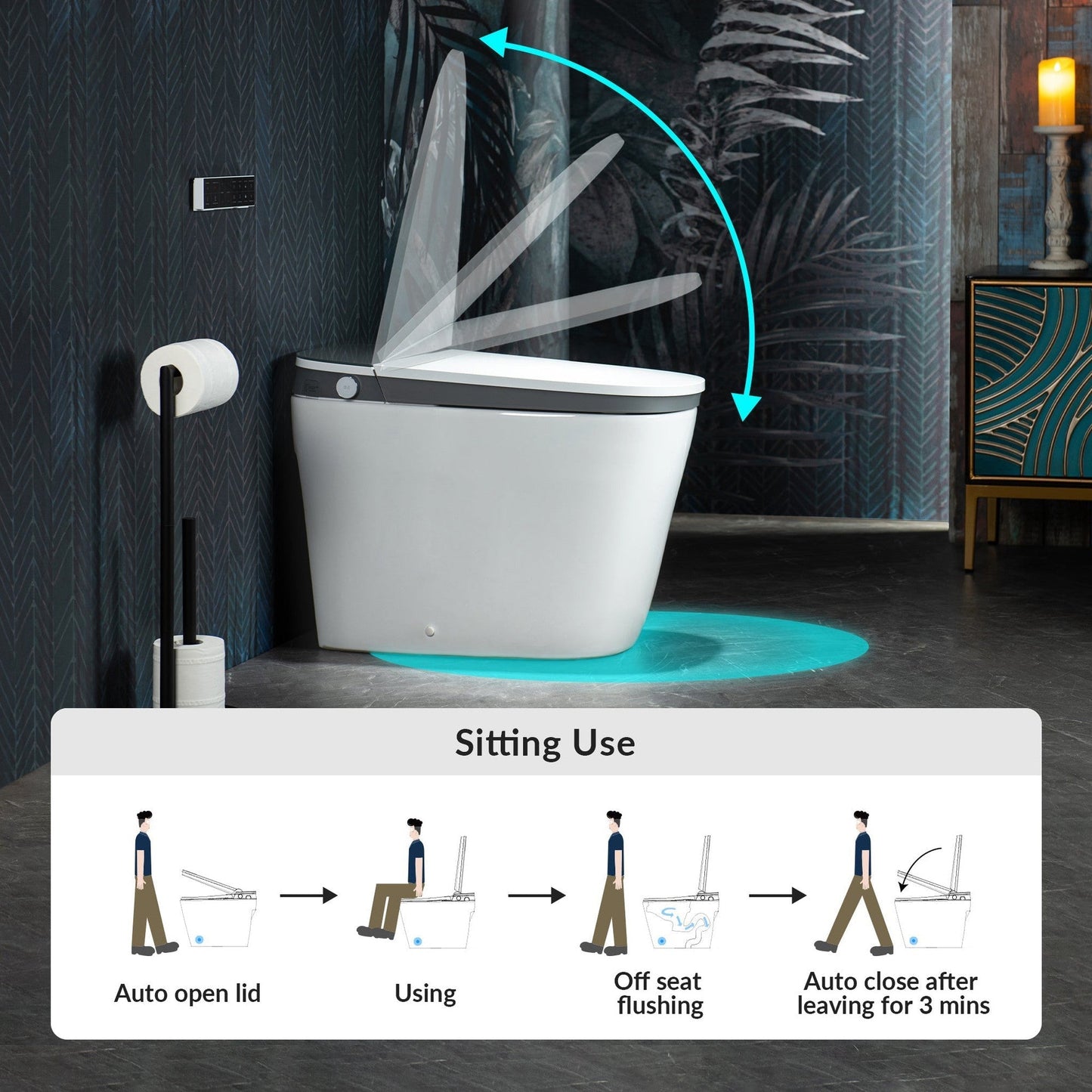WoodBridge B0930S Smart Bidet Toilet With 1.28 GPF Dual Flush Auto Open & Close, Auto Flush, Foot Sensor Flush, 1000 Gram Map Flushing Score,LED Display, Chair Height Design and Cleaning Foam Dispenser