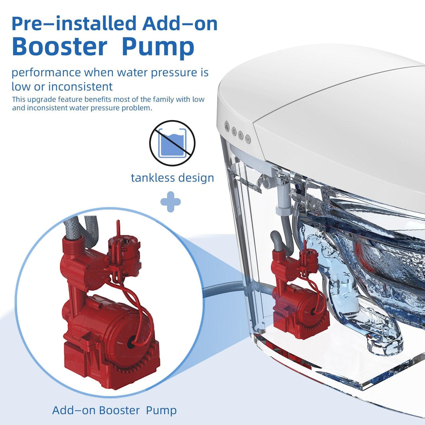 WoodBridge B0970S White Smart Bidet Tankless Toilet Elongated One Piece Chair Height, Auto Flush, Foot Sensor Operation, Heated Seat With Integrated Multi Function Remote Control