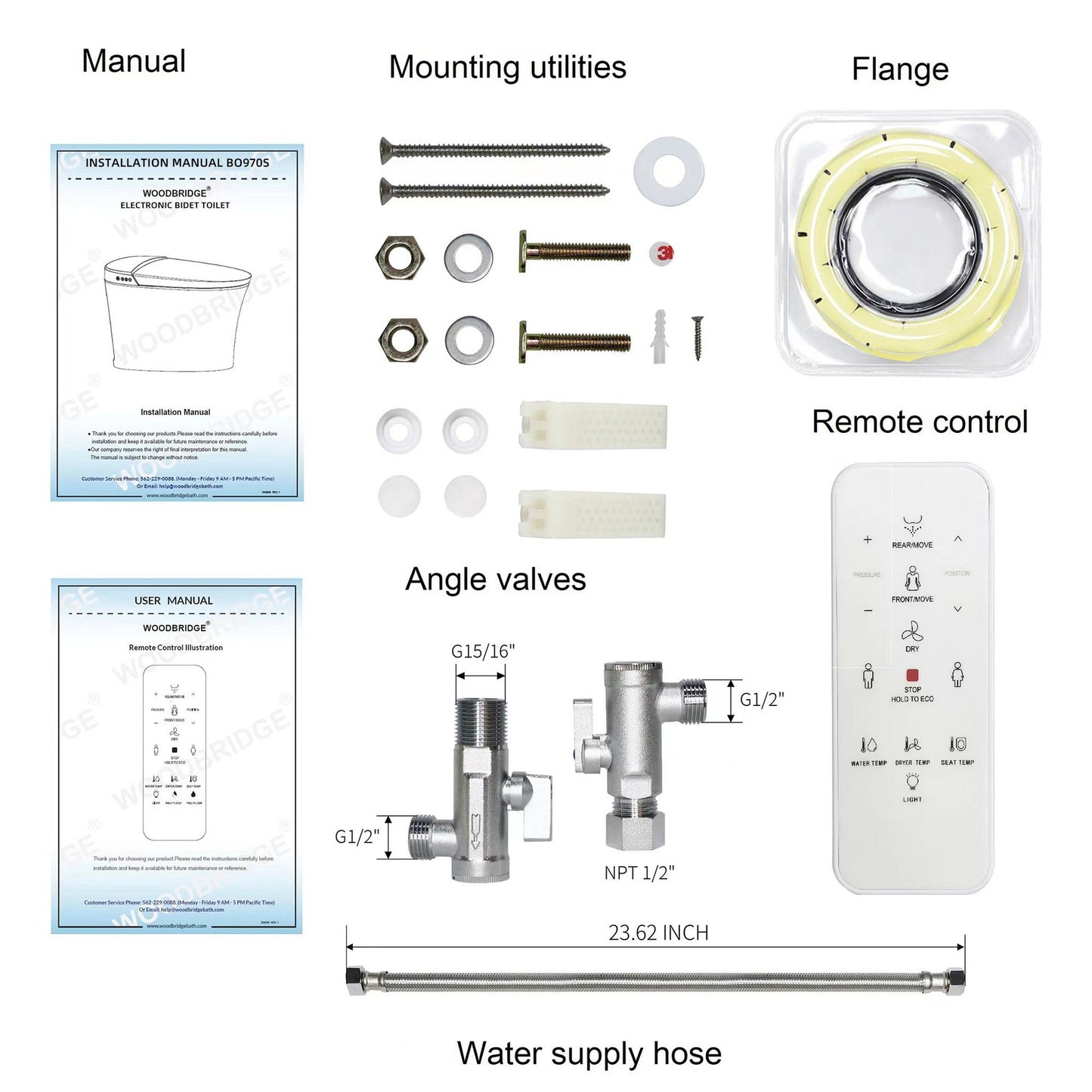 WoodBridge B0970S White Smart Bidet Tankless Toilet Elongated One Piece Chair Height, Auto Flush, Foot Sensor Operation, Heated Seat With Integrated Multi Function Remote Control