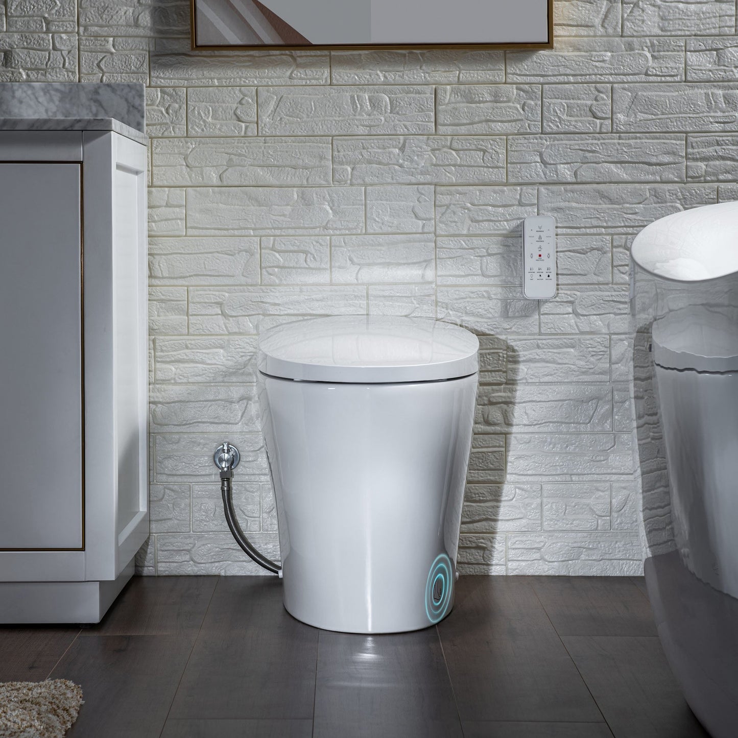 WoodBridge B0970S White Smart Bidet Tankless Toilet Elongated One Piece Chair Height, Auto Flush, Foot Sensor Operation, Heated Seat With Integrated Multi Function Remote Control