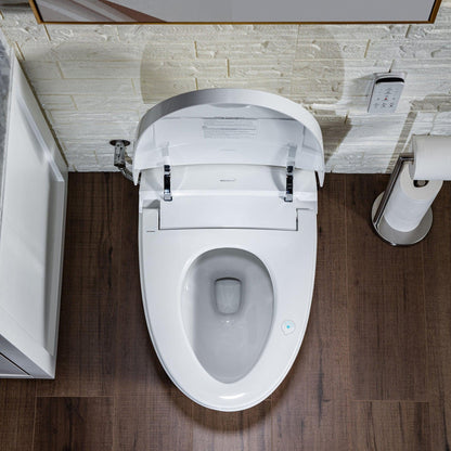 WoodBridge B0970S White Smart Bidet Tankless Toilet Elongated One Piece Chair Height, Auto Flush, Foot Sensor Operation, Heated Seat With Integrated Multi Function Remote Control