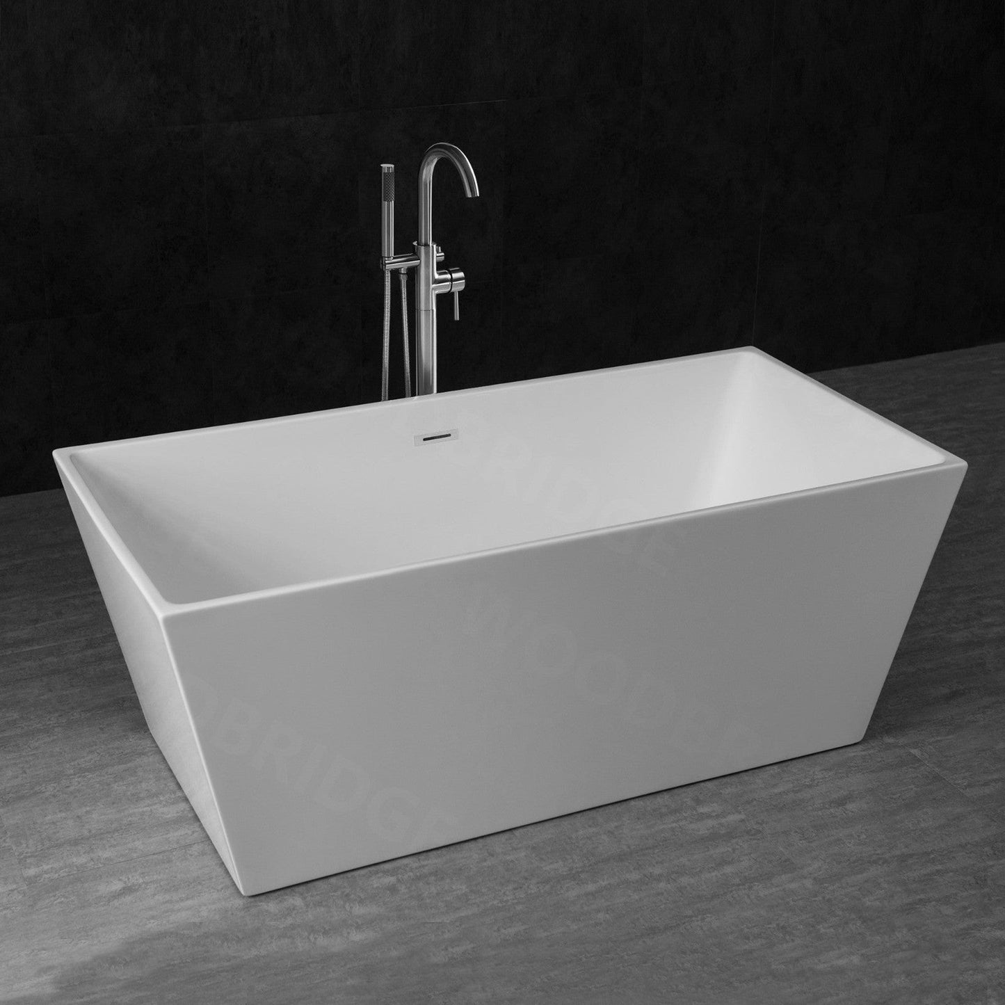 WoodBridge B1412 59" White Acrylic Freestanding Soaking Bathtub With Chrome Drain, Overflow F0071CHVT Tub Filler and Caddy Tray
