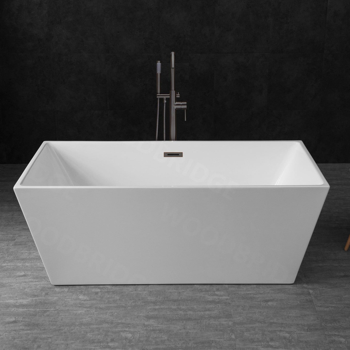 WoodBridge B1412 59" White Acrylic Freestanding Soaking Bathtub With Oil Rubbed Bronze Drain and Overflow