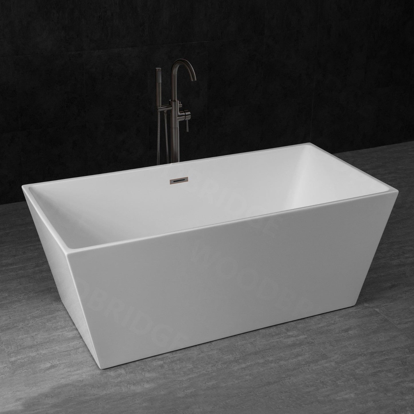 WoodBridge B1412 59" White Acrylic Freestanding Soaking Bathtub With Oil Rubbed Bronze Drain and Overflow