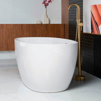 WoodBridge B1418 55" White Acrylic Freestanding Soaking Bathtub With Brushed Gold Drain and Overflow