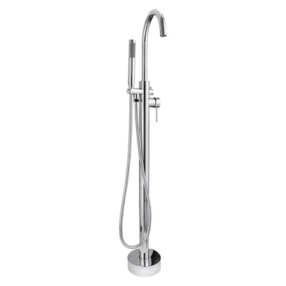 WoodBridge B1538 71" White Acrylic Freestanding Soaking Bathtub With Chrome Overflow, Drain, F0002CHRD Tub Filler and Caddy Tray