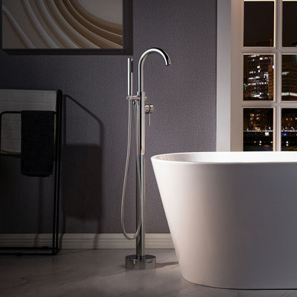 WoodBridge B1538 71" White Acrylic Freestanding Soaking Bathtub With Chrome Overflow, Drain, F0024CHRD Tub Filler and Caddy Tray